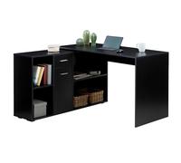 IDIMEX Bureau d'angle Carmen avec Meuble de Rangement intégré 4 étagères 1 Porte et 1 tiroir, décor Noir Mat