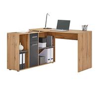 IDIMEX Bureau d'angle Carmen Table avec Meuble de Rangement intégre avec 4 étagères 1 Porte et 1 tiroir, décor chêne Sauvage et béton foncé