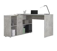 IDIMEX Bureau d'angle Carmen Table avec Meuble de Rangement intégré avec 4 étagères 1 Porte et 1 tiroir, décor béton