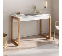 Bureau en bois avec 2 tiroirs NOAH, design scandinave, en pin massif coloris blanc et chêne