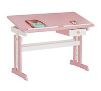 IDIMEX Bureau Enfant écolier Junior Flexi Table à Dessin réglable en Hauteur et pupitre inclinable avec 1 tiroir, Bureau évolutif en pin Massif lasuré Blanc et Rose