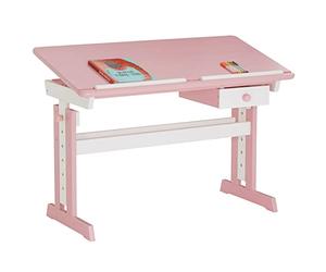 IDIMEX Bureau Enfant écolier Junior Flexi Table à Dessin réglable en Hauteur et pupitre inclinable avec 1 tiroir, Bureau évolutif en pin Massif lasuré Blanc et Rose