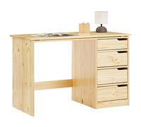 IDIMEX Bureau Enfant Emma Bureau avec Rangement 4 tiroirs et Plateau inclinable, Style scandinave, en pin Massif Naturel