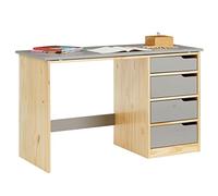 IDIMEX Bureau Enfant Emma Bureau avec Rangement 4 tiroirs et Plateau inclinable, Style scandinave, en pin Massif Naturel et Gris