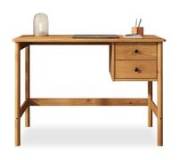 IDIMEX Bureau Marlo avec 2 tiroirs en bois massif chêne - Bureau en bois de chêne avec espace de rangement - Design minimaliste - Plateau de table avec bords arrondis - Pin massif