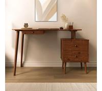 IDIMEX Bureau Piero Modulable en Bois Massif Couleur Châtaignier, avec 3 Tiroirs, Installation Personnalisable à Droite ou à Gauche, Idéal pour Travail à Domicile, Meuble Compact et Pratique