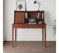 IDIMEX Bureau Secrétaire Alisa en Bois Massif avec 2 Tiroirs, 1 Volet, 4 Niches, 114 x 122 x 54 cm, Couleur Châtaignier, Meuble de Rangement Idéal pour Petit Espace, Parfait pour Bureau Chambre