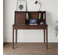 IDIMEX Bureau Secrétaire Alisa en Bois Massif avec 2 Tiroirs, 1 Volet, 4 Niches, 114 x 122 x 54 cm, Couleur Noyer, Meuble de Rangement Idéal pour Petit Espace, Parfait pour Bureau Chambre