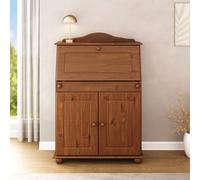 IDIMEX Bureau secrétaire David avec abattant Rangement Plusieurs étagères 2 Portes et Plan de Travail Rabattable, en pin Massif Brun foncé