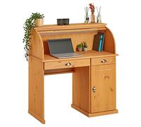 IDIMEX Bureau secrétaire Tom avec volet Roulant Rangement 2 tiroirs et 1 Porte avec étagère, en pin Massif lasuré Brun