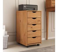 IDIMEX Caisson de Bureau Lagos Meuble de Rangement sur roulettes avec 5 tiroirs, en pin Massif Couleur chêne