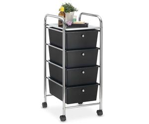 IDIMEX Caisson sur roulettes GINA Chariot avec 4 tiroirs en Plastique Noir et 1 étagère, Meuble de Rangement pour Salle de Bain en métal chromé