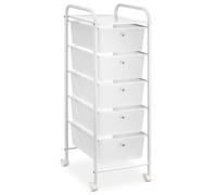 IDIMEX Caisson sur roulettes GINA Chariot avec 5 tiroirs en Plastique Blanc Transparent et 1 étagère, Meuble de Rangement pour Salle de Bain en métal laqué Blanc