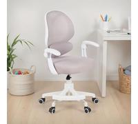 IDIMEX Chaise de Bureau pour Enfant ISLA Grise Pivotante avec Repose-Pied et Accoudoirs, Assise Rembourrée et Réglable en Hauteur, Dossier Mesh Respirant