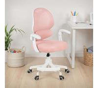 IDIMEX Chaise de Bureau pour Enfant ISLA Rose Pivotante avec Repose-Pied et Accoudoirs, Assise Rembourrée et Réglable en Hauteur, Dossier Mesh Respirant