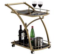 IDIMEX Chariot de Service Evo Chariot à thé et Boisson desserte de Cuisine à roulettes avec poignée en métal doré, avec 2 Plateaux en Verre trempé Noir et Un Porte Bouteilles