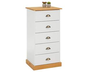 IDIMEX Chiffonnier Paris L 48 cm en pin Massif Blanc et Brun 5 tiroirs Commode Petit Meuble de Rangement Haut pour Chambre ou Salle de Bain 48 x 95 x 39 cm
