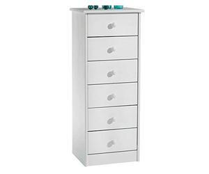 IDIMEX Chiffonnier Rondo Meuble de Rangement Commode apothicaire avec 6 tiroirs, en pin Massif lasuré Blanc