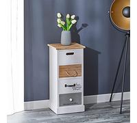 IDIMEX Chiffonnier Salva H 63 cm en Bois Massif Blanc, Gris et Brun 4 tiroirs Commode Petit Meuble de Rangement Haut pour Chambre ou Salle de Bain