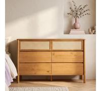 IDIMEX Commode CEFIRA en Bois Massif Coloris Chêne, 6 Tiroirs, Meuble de Rangement à Vêtements, Façade en Rotin Style Bohème et Scandinave, Idéale pour Chambre, Armoire Commode avec Grand Plateau