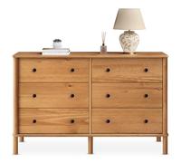 IDIMEX Commode Chambre APOANA L 132 cm 6 tiroirs en Bois Massif Coloris chêne, Meuble de Rangement pour vêtements Design Naturel, tiroirs spacieux poignées Noires Style Moderne Robuste