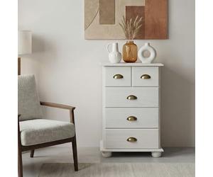 IDIMEX Commode Chambre Colmar L 49 cm en Bois Massif Blanc avec 4 tiroirs, Meuble de Rangement Adulte lasuré avec poignées Coquille en métal Style Maison de Campagne 49 x 80 x 39 cm