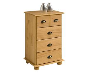 IDIMEX Commode Chambre Colmar L 49 cm en Bois Massif Brun avec 4 tiroirs, Meuble de Rangement Adulte lasuré avec poignées Coquille en métal Style Maison de Campagne 49 x 80 x 39 cm