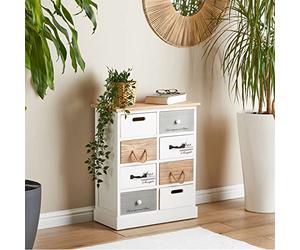 IDIMEX Commode Chambre Salva L 54 cm en Bois Massif Blanc et Brun avec 8 tiroirs Meuble Rangement Style Shabby Chic Vintage Rustique
