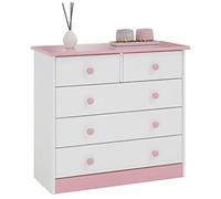 IDIMEX Commode de Chambre Rondo Meuble de Rangement avec 5 tiroirs, en pin Massif lasuré Blanc et Rose