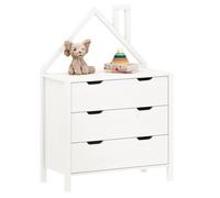 IDIMEX Commode Enfant ELANO en Bois Massif Blanc avec 3 Tiroirs de Rangement, 84 x 120 x 41 cm, Meuble Chambre en Forme de Maison, Style Montessori, pour Fille ou garçon