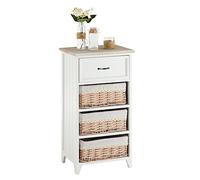 IDIMEX Commode Provence Rangement 1 tiroir et 3 paniers étagère en Bois de Paulownia Style Shabby Chic Vintage Rustique campagnard Blanc