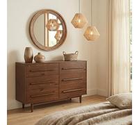 IDIMEX Commode TECCA L 111 cm avec 6 Tiroirs en Bois Massif Coloris Châtaignier, Meuble de Rangement pour Vêtements Design Scandinave Naturel, Tiroirs Spacieux, Poignées Noires Style Moderne Robuste