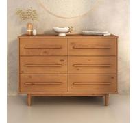 IDIMEX Commode TECCA L 111 cm avec 6 Tiroirs en Bois Massif Coloris Chêne, Meuble de Rangement pour Vêtements Design Scandinave Naturel, Tiroirs Spacieux, Poignées Noires Style Moderne Robuste