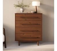 IDIMEX Commode TECCA L 80 cm avec 4 Tiroirs en Bois Massif Coloris Châtaignier, Meuble de Rangement pour Vêtements Design Scandinave Naturel, Tiroirs Spacieux, Poignées Noires Style Moderne Robuste