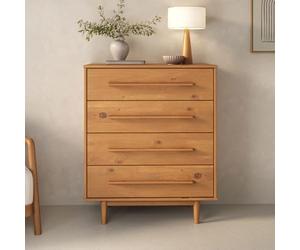 IDIMEX Commode TECCA L 80 cm avec 4 Tiroirs en Bois Massif Coloris Chêne, Meuble de Rangement pour Vêtements Design Scandinave Naturel, Tiroirs Spacieux, Poignées Noires Style Moderne Robuste