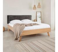 IDIMEX Ensemble lit futon avec tête de lit Karri Double pour Adulte, 140 x 200 cm, 2 Places, en Bois Massif, Couleur Gris et chêne, avec Barre Centrale de renforcement