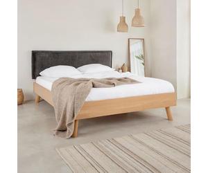 IDIMEX Ensemble lit futon avec tête de lit Karri Double pour Adulte, 140 x 200 cm, 2 Places, en Bois Massif, Couleur Gris et chêne, avec Barre Centrale de renforcement