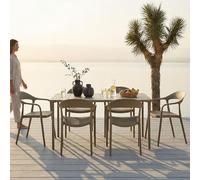 IDIMEX Ensemble Table et chaises de Jardin Lavanda, Coloris Champagne, empilables résistantes aux intempéries et aux UV, Dossier Chaise Effet rotin, Design Moderne pour terrasse Balcon et extérieur