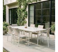 Ensemble table et chaises de jardin VERANO pour 6 à 8 personnes blanc et beige, table extensible et chaises empilables