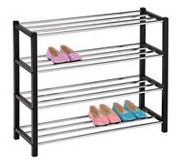 IDIMEX Etagère à Chaussures Dublin Rangement Porte-Chaussures avec 4 Niveaux pour 16 Paires en métal chromé et laqué Noir