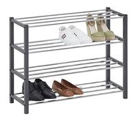 IDIMEX Etagère à Chaussures Dublin Rangement Porte-Chaussures avec 4 Niveaux pour 16 Paires en métal chromé et laqué Gris