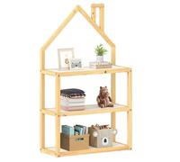 Étagère enfant LENISE en pin massif, meuble rangement chambre enfant en forme de maison en bois lasuré blanc/naturel