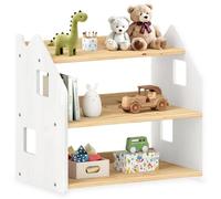 Étagère enfant YASMIN forme maison 3 étages 65 x 60 x 41 cm bois lasuré naturel/blanc - idéale chambre rangement Montessori