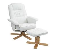 Fauteuil de relaxation CHALY avec repose-pieds pouf siège pivotant dossier inclinable assise rembourrée relax, en tissu blanc