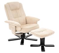 IDIMEX Fauteuil relax Charly avec tabouret beige - Fauteuil TV avec dossier réglable - Fauteuil de salon avec compartiment latéral et repose-jambes - Fauteuil de salon en velours côtelé