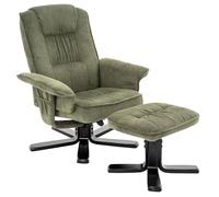 IDIMEX Fauteuil relax Charly avec tabouret vert - Fauteuil TV avec dossier réglable, fauteuil de salon avec compartiment latéral et repose-pieds, fauteuil de salon en velours côtelé