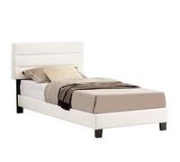 IDIMEX Lit 1 Place Florida 90x190 cm avec sommier, lit Simple pour Enfant ou Adulte, Hauteur réglable, lit en Tissu Blanc