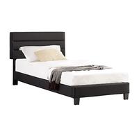 IDIMEX Lit 1 Place Florida 90x190 cm avec sommier, lit Simple pour Enfant ou Adulte, Hauteur réglable, lit en Tissu Noir