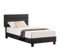 IDIMEX Lit 1 Place Hudson 90x190 cm avec sommier, lit Simple pour Enfant ou Adulte, Hauteur réglable, lit en synthétique Noir