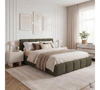 IDIMEX Lit 160x200 Cloudy Design Bubble avec sommier, rembourré - Vert | 221 × 95 × 171 cm (L × H × P), Queen size, Revêtement en tissu bouclé, Lit double moderne